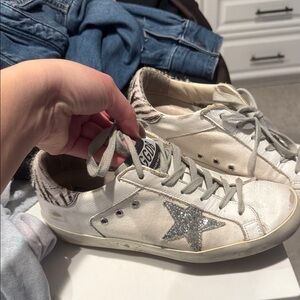 Golden Goose White and Silver Sneakers